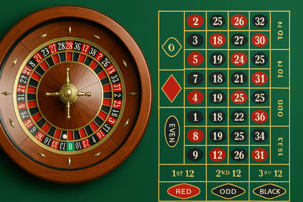 輪盤遊戲轉盤與下注區圖